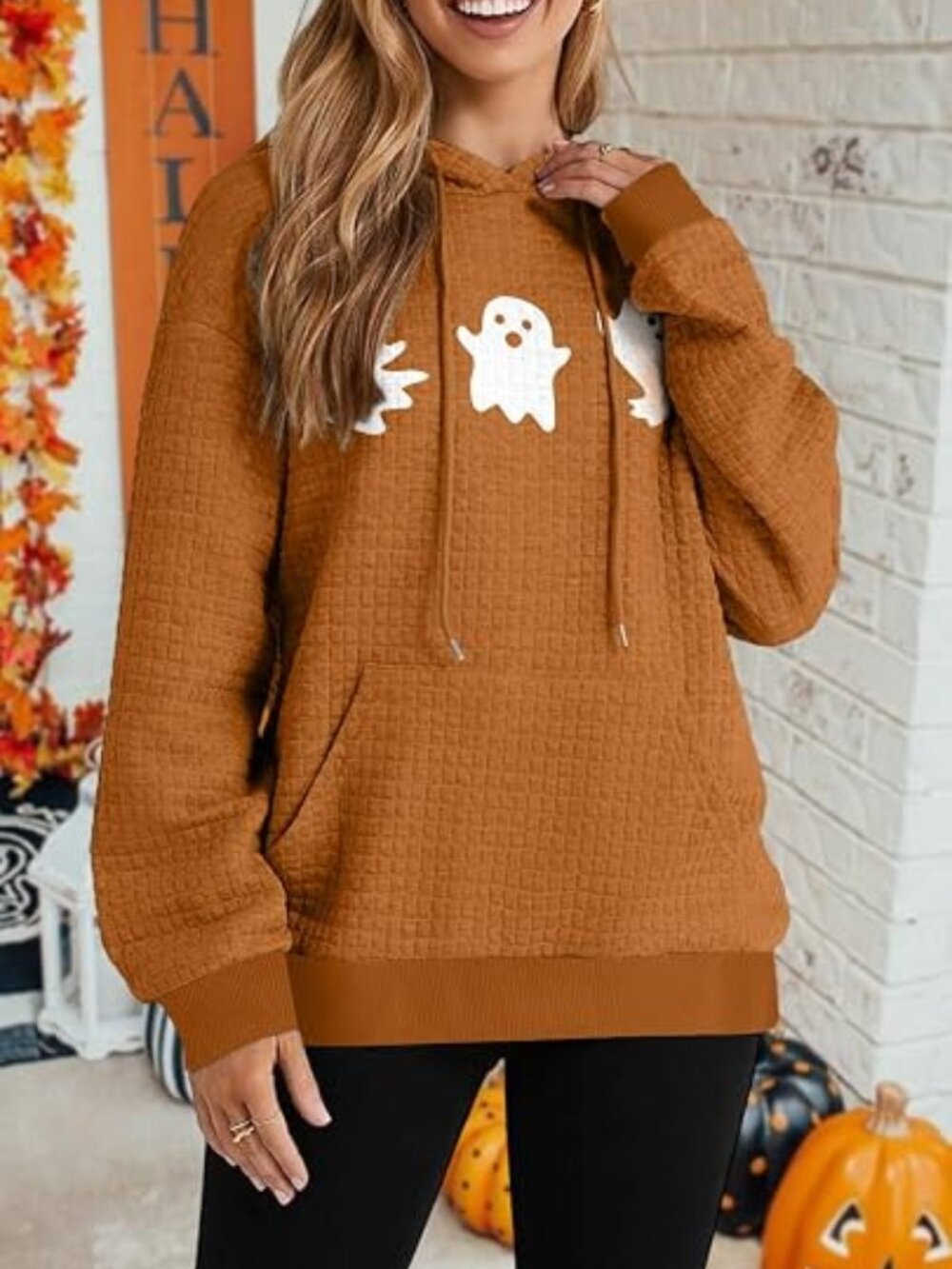 FRYAID Women Halloween Ghost Graphic Long Sleeve Sweatshirt